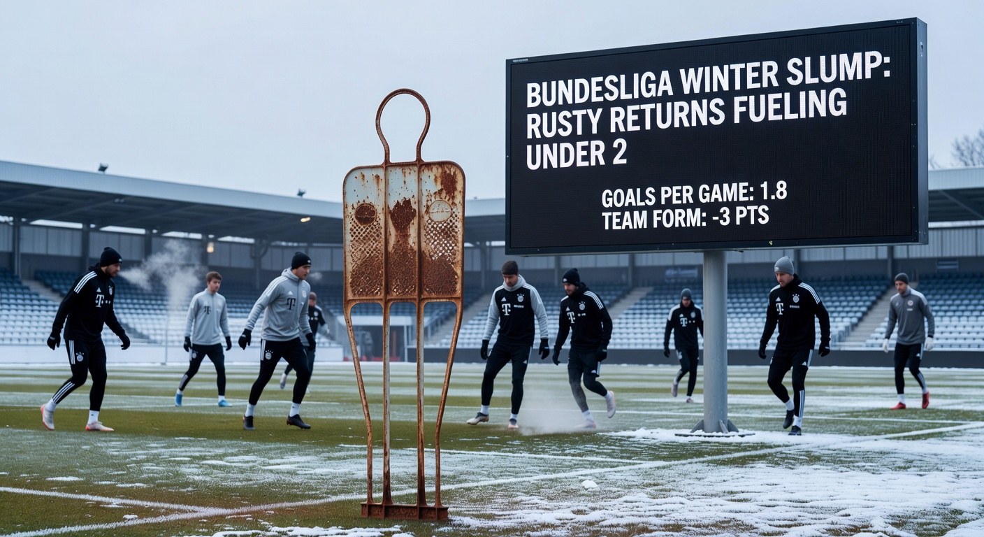 Bundesliga teams warming up after winter break, players looking rusty on a snowy pitch