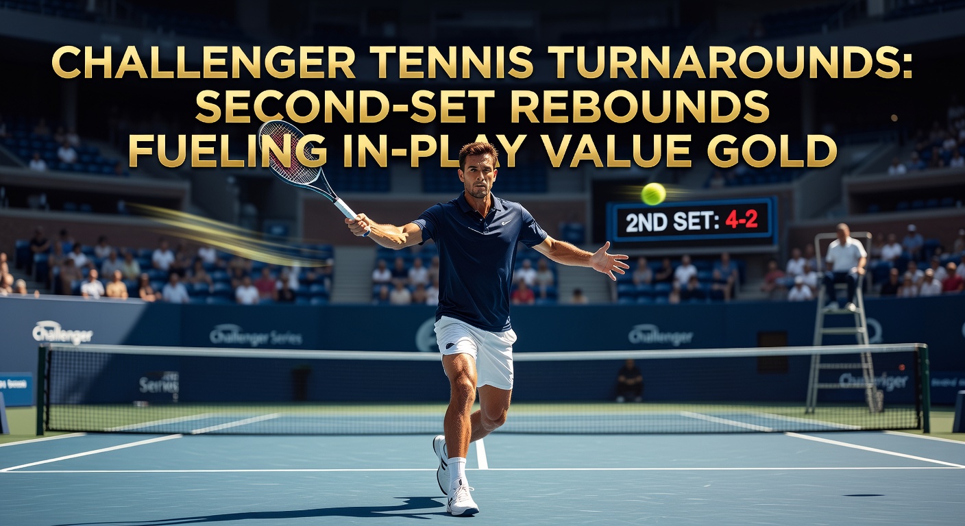 Challenger player celebrating a second-set tiebreak win after trailing early, crowd in background