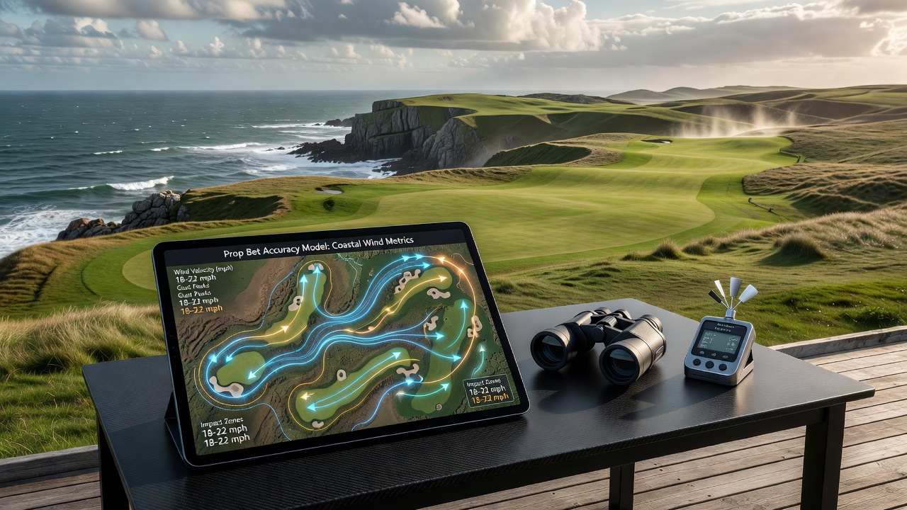 Wind patterns affecting play on a coastal golf course with ocean views and flag direction indicators