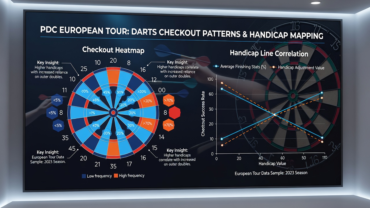 Statistical overlay showing darts checkout percentages and handicap line movements