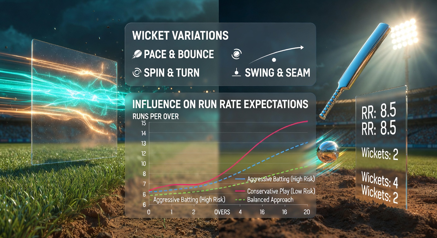 T20 cricket pitch showing variations in grass cover and soil dryness that affect ball behavior and scoring patterns