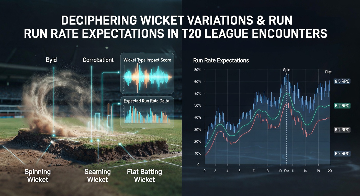 Cricket analysts reviewing pitch reports and historical scoring data from T20 league matches to forecast run rate adjustments