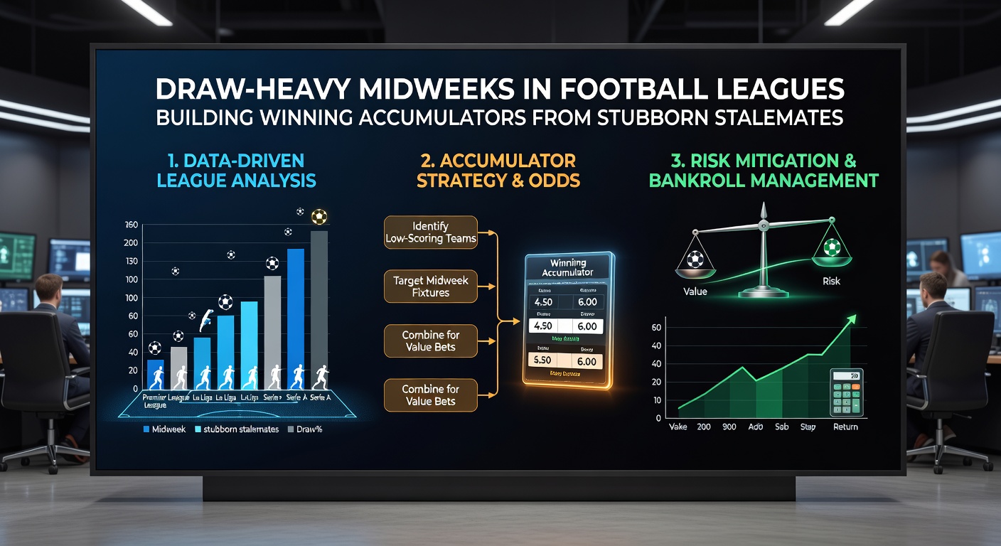 Accumulator slip graphic showing stacked draw bets from midweek leagues, with green ticks on successful picks