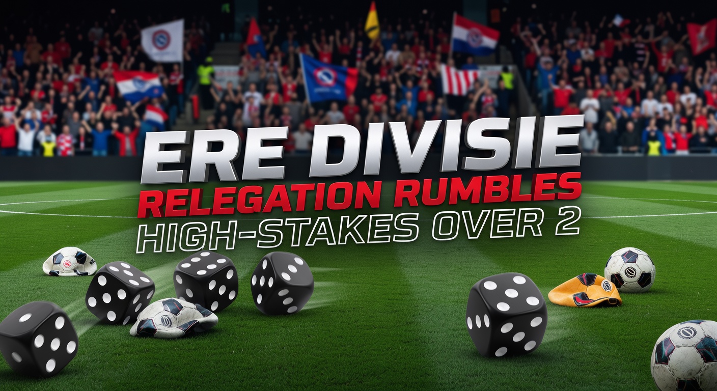 Close-up of Eredivisie players celebrating a late goal in a packed stadium during a relegation decider, sweat flying and arms raised in triumph