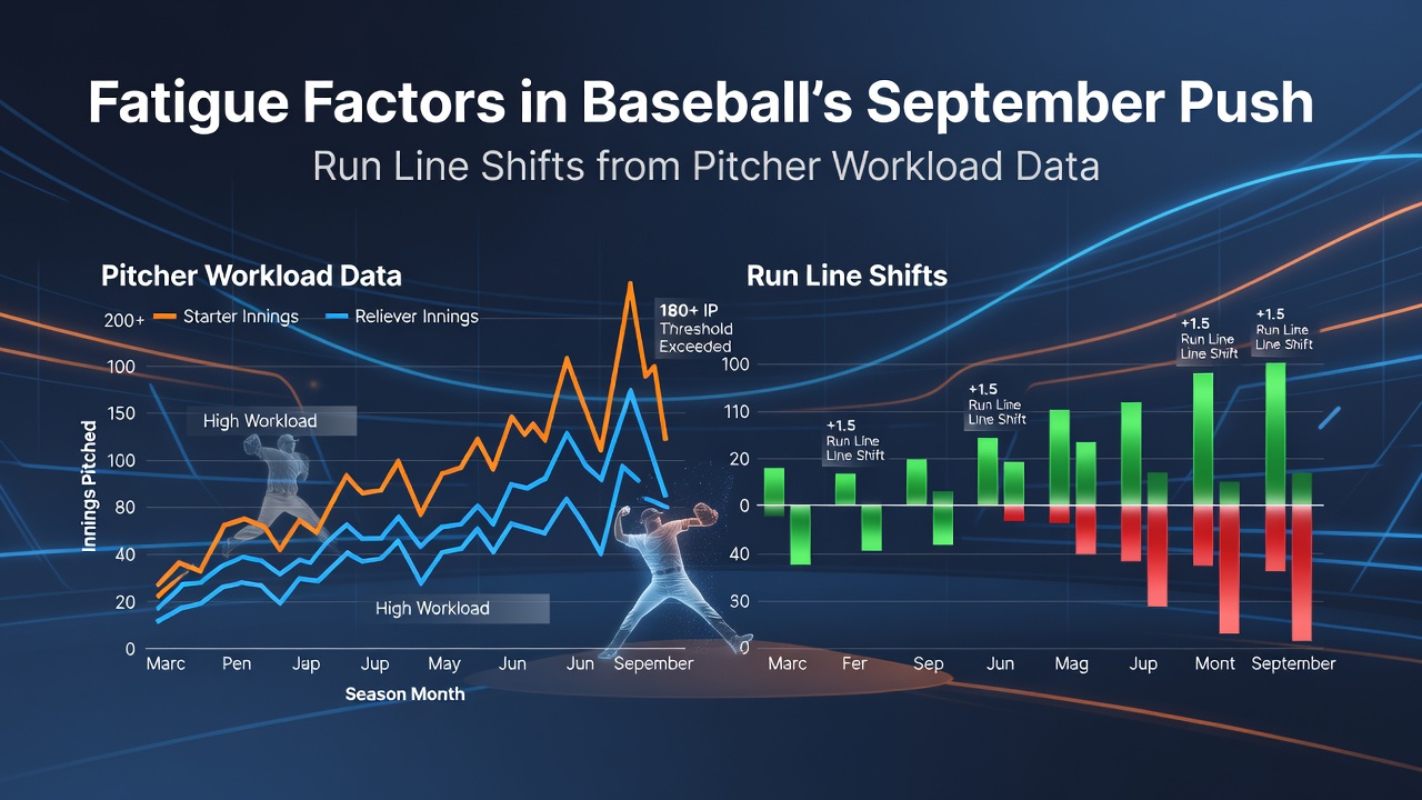 Baseball pitcher on the mound during a late-season game showing signs of workload strain