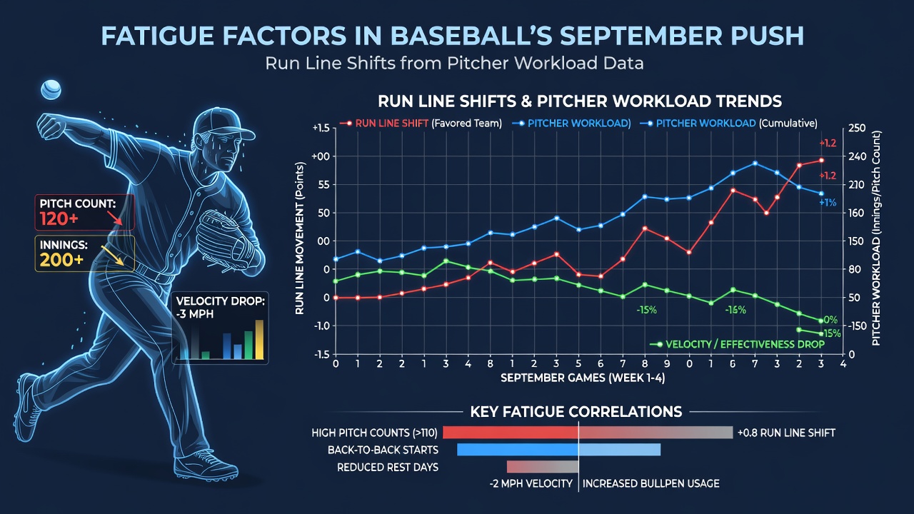 Data visualization chart displaying pitcher workload trends and run line adjustments in September games