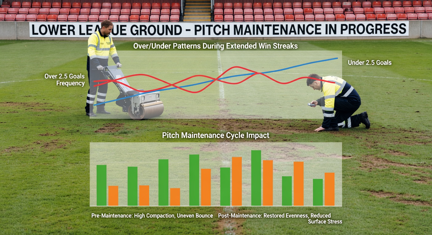 Groundskeeper performing verti-draining on a lower league pitch in winter conditions