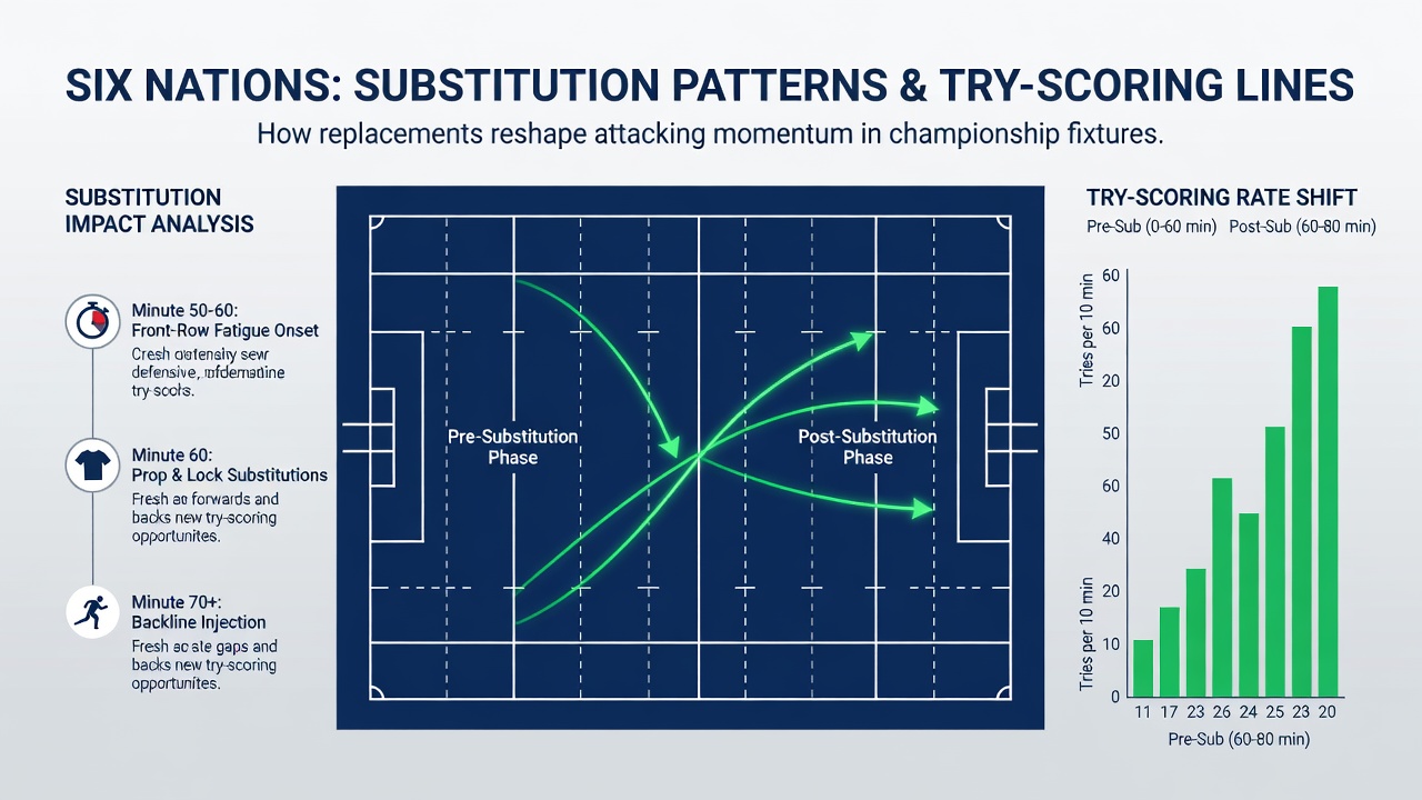 Coaches signaling substitutions on the sideline during an international rugby match