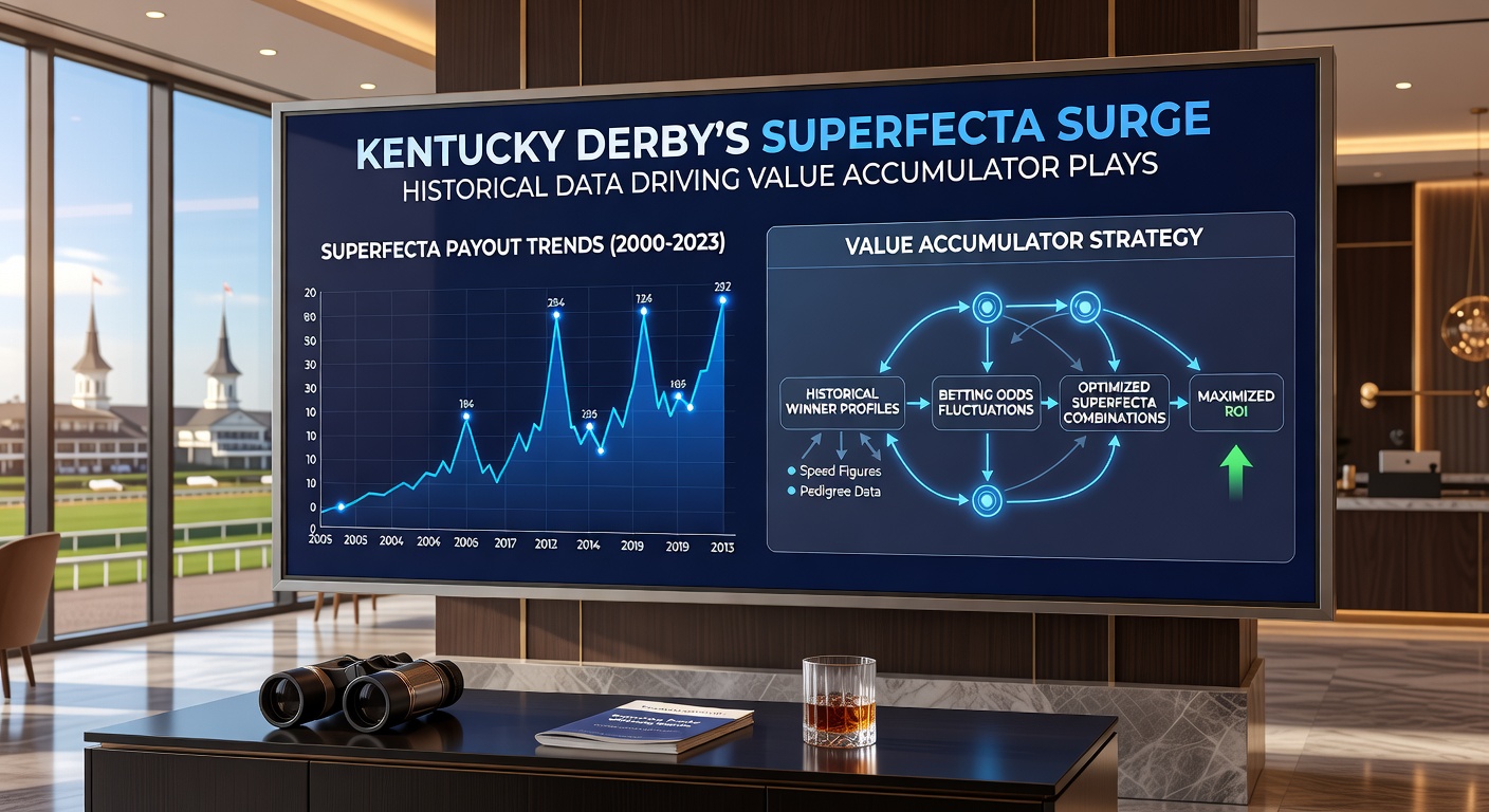 Close-up of a superfecta ticket payout board flashing massive odds during a chaotic Kentucky Derby stretch run
