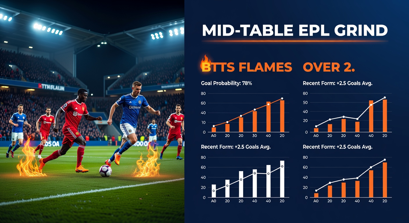 EPL mid-table teams clashing on the pitch during a high-scoring match, with fans in the stands cheering intense action