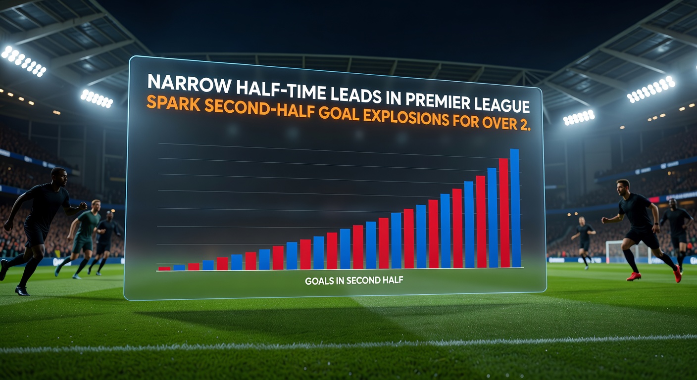 Chart illustrating second-half goal distribution in Premier League games starting with 1-0 half-time leads, with spikes around the 60th minute