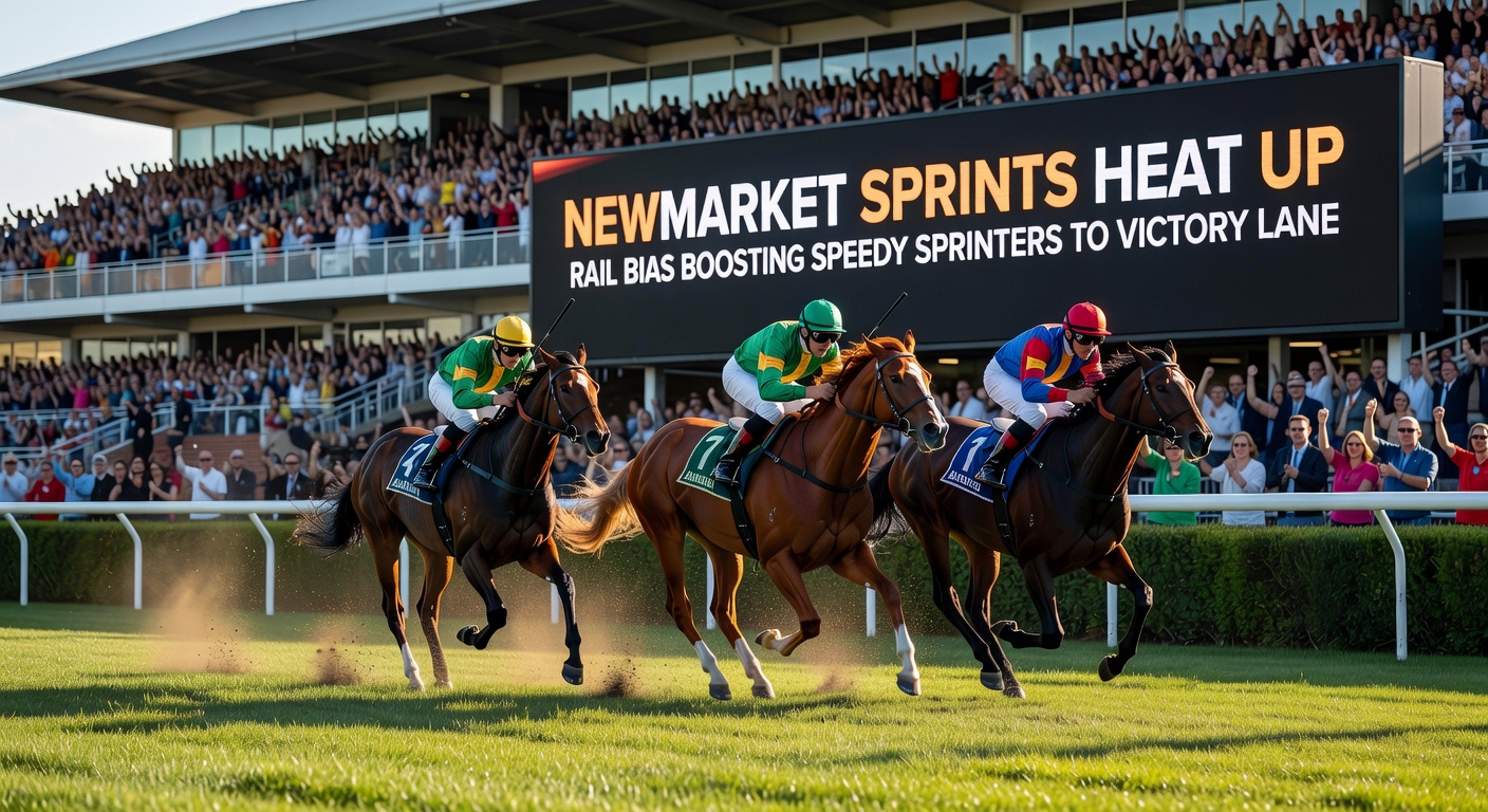 Thrilling sprint finish at Newmarket's July Course with horses hugging the rail