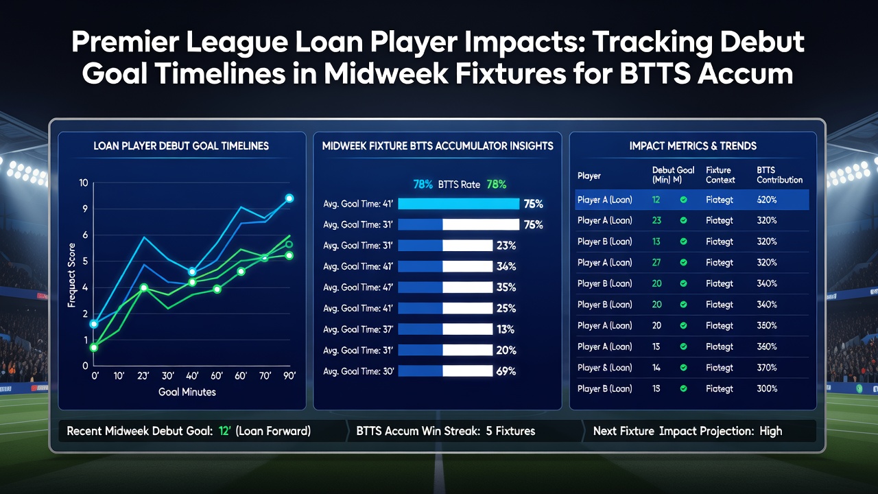 Statistical charts showing goal timelines and BTTS patterns in Premier League midweek games