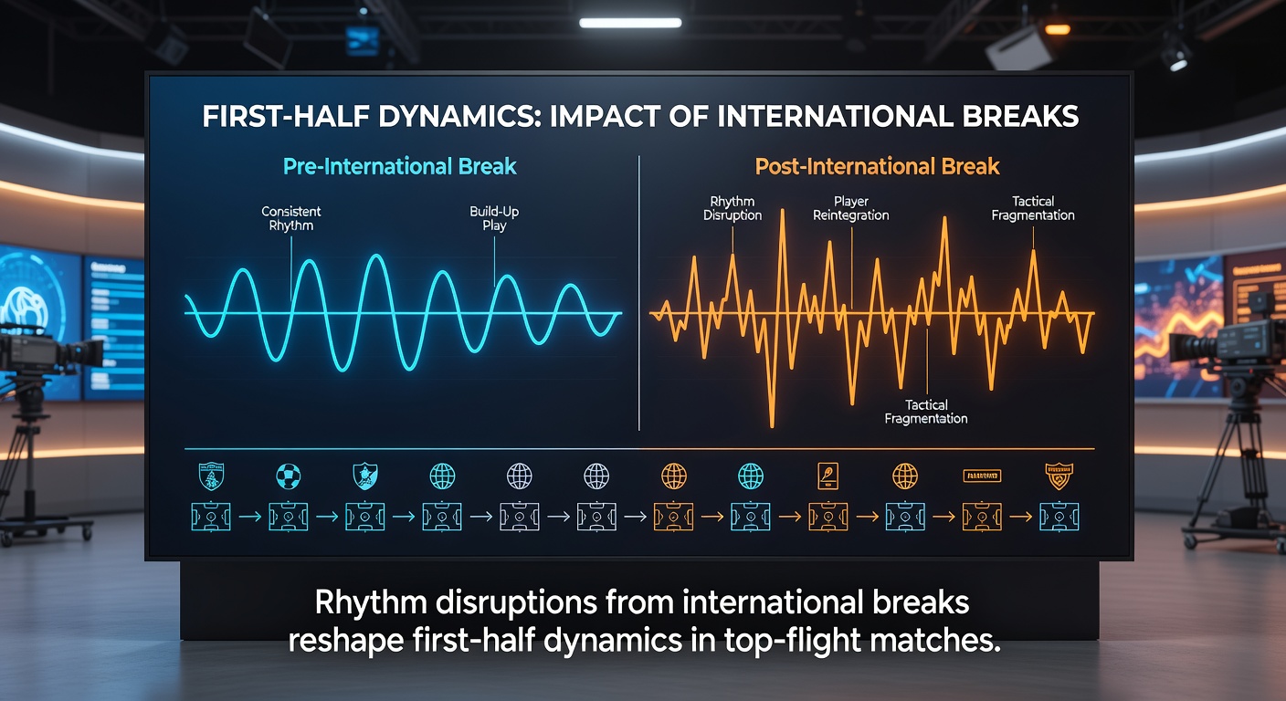 Match analyst reviewing first-half heat maps showing altered positioning patterns after international breaks