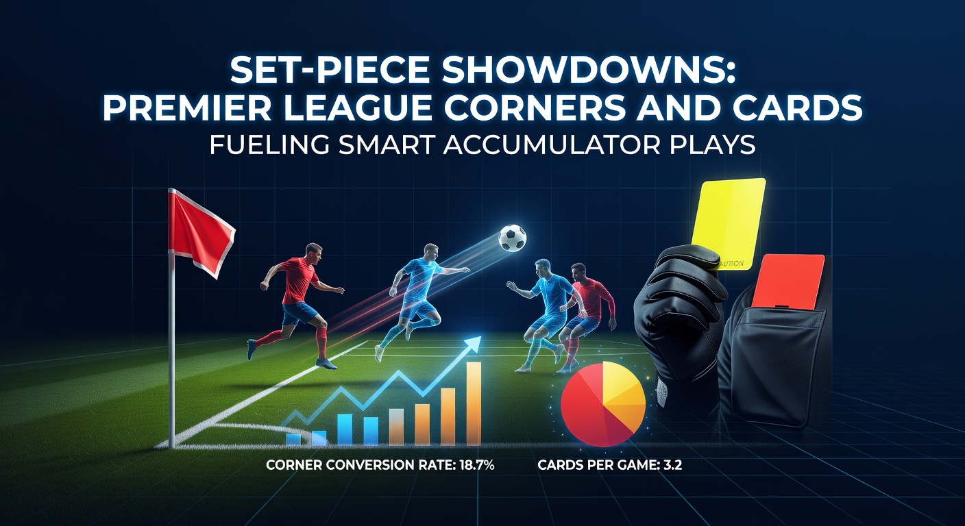 A referee issuing a yellow card amid a Premier League set-piece scrum, capturing the tension of cards in corners